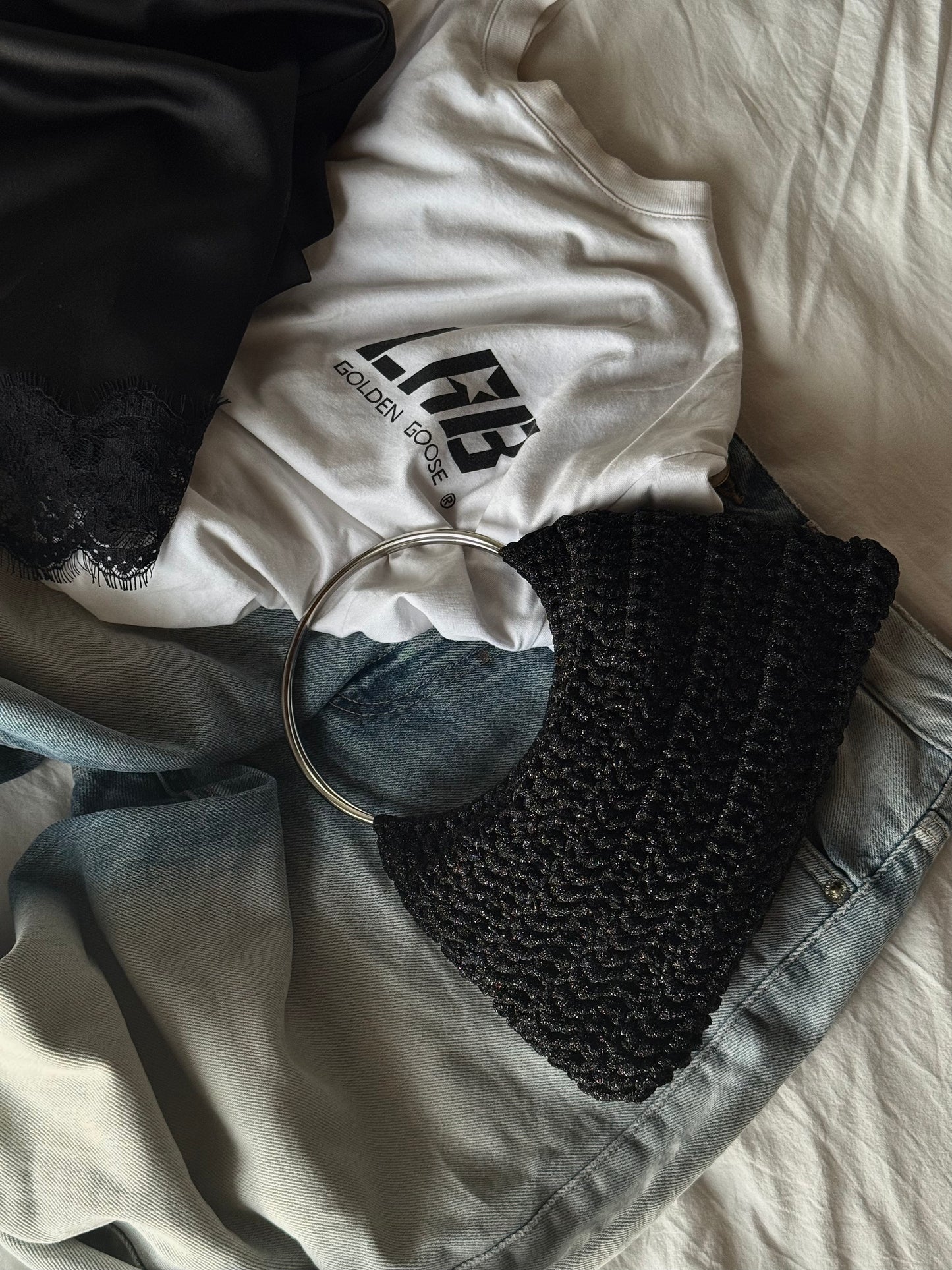 SHELL bag mini// nera lurex