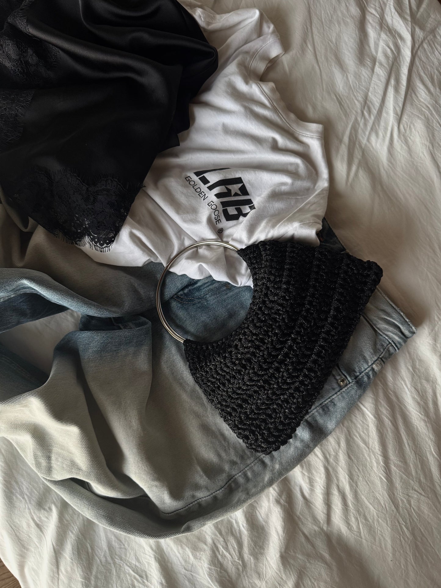 SHELL bag mini// nera lurex