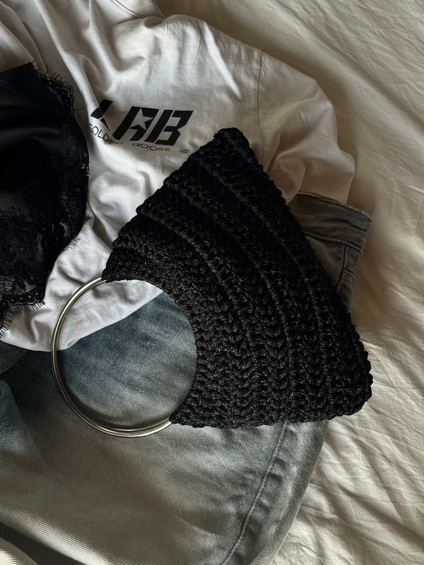 SHELL bag mini// nera lurex