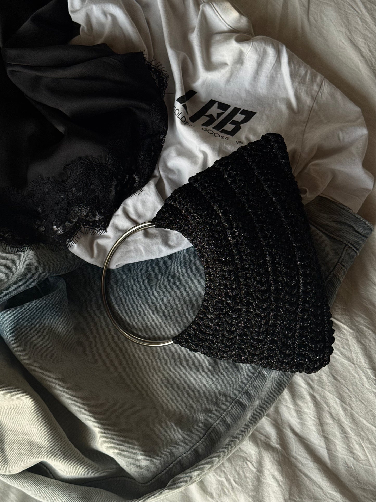 SHELL bag mini// nera lurex