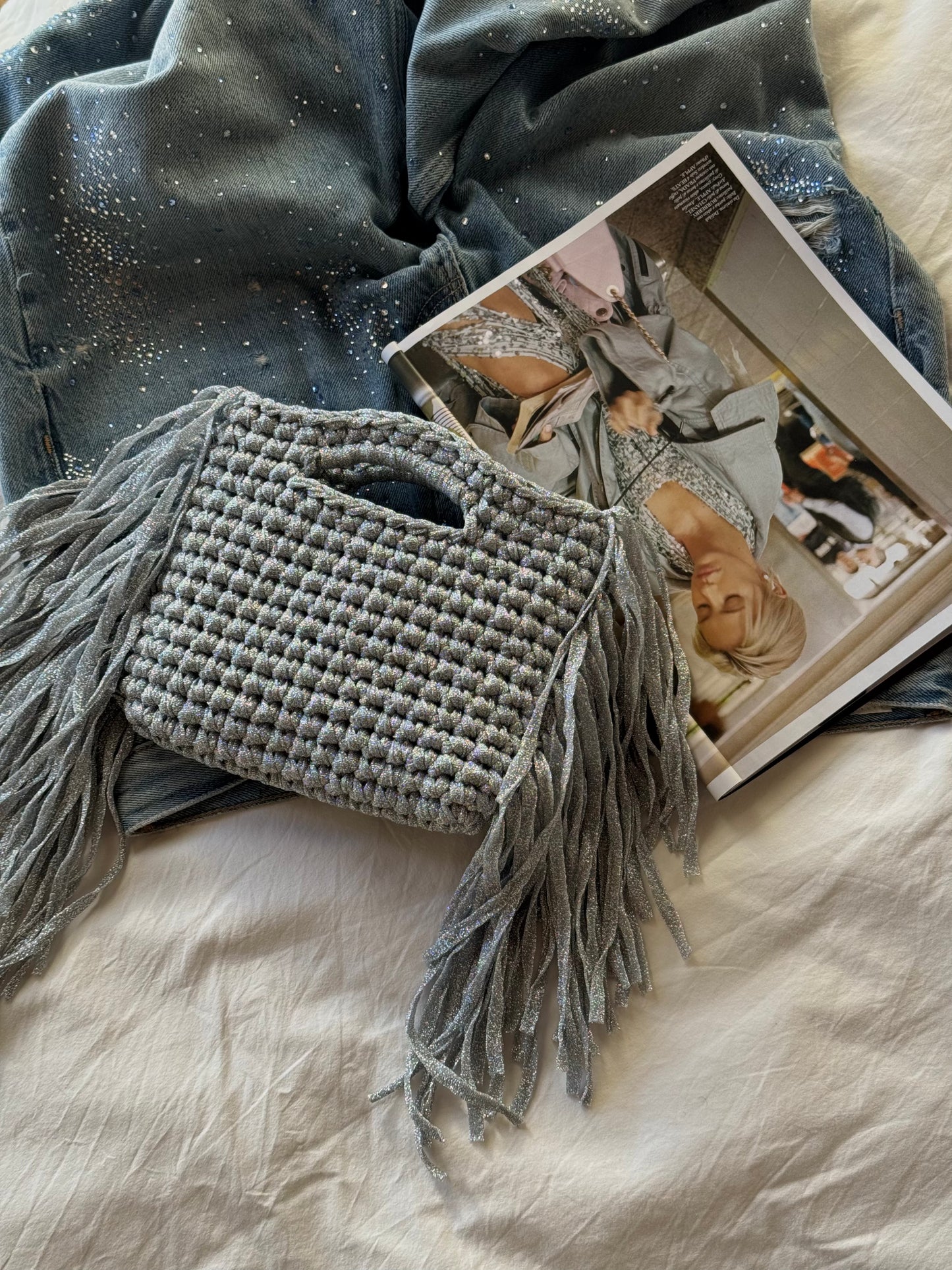 MINOU bag standard// argento lurex con frange
