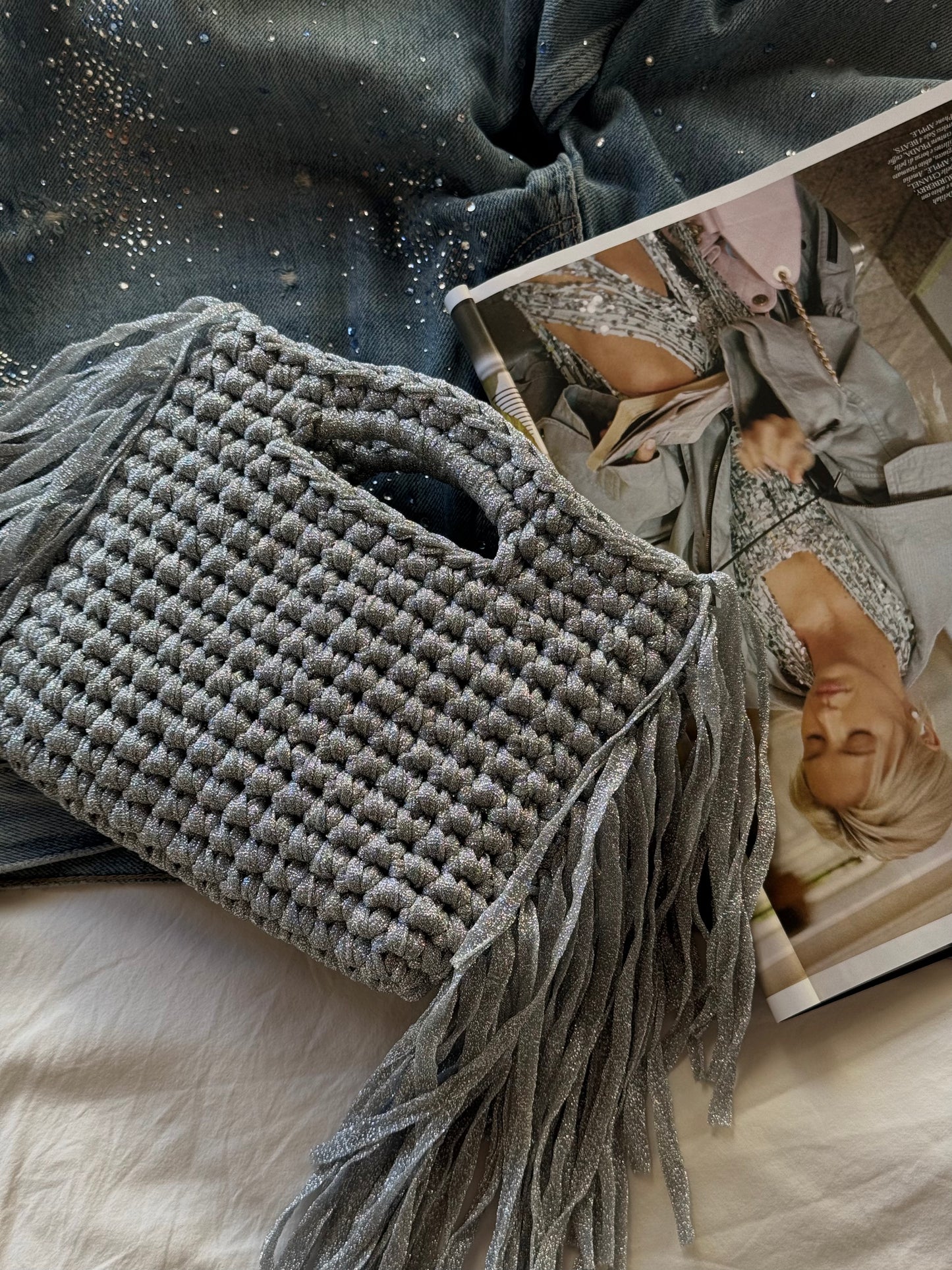 MINOU bag standard// argento lurex con frange