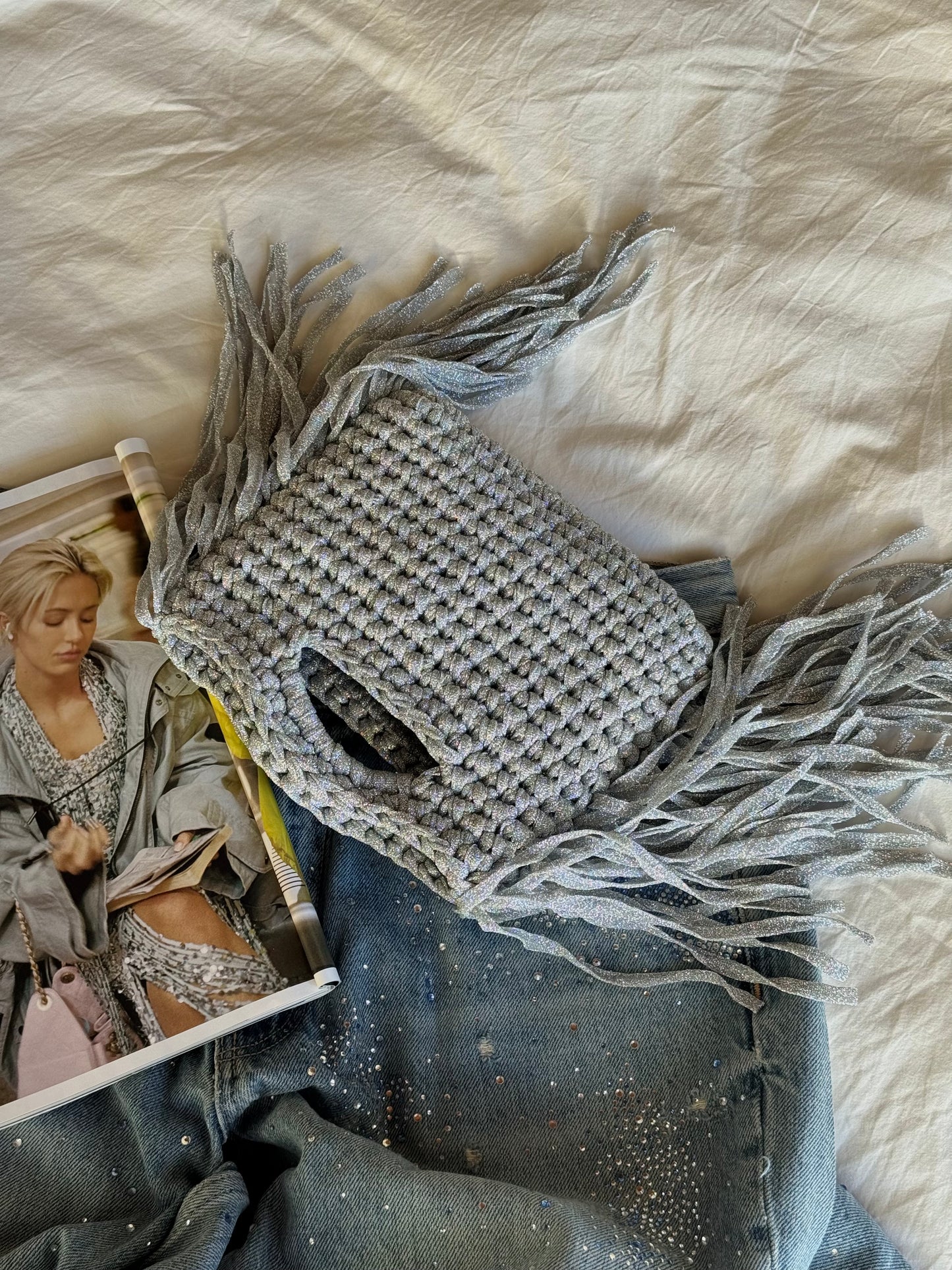 MINOU bag standard// argento lurex con frange