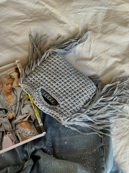 MINOU bag standard// argento lurex con frange