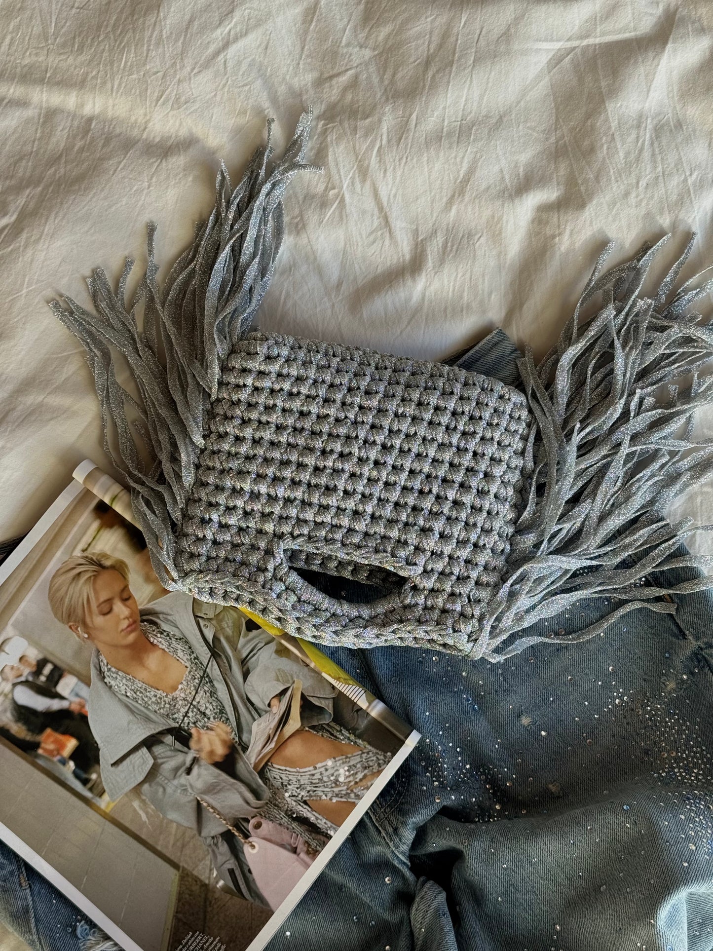 MINOU bag standard// argento lurex con frange