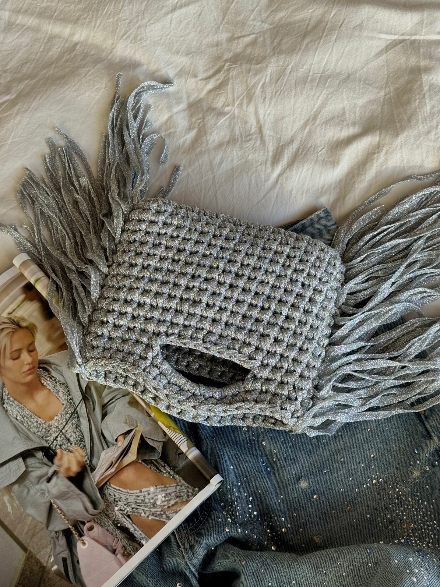 MINOU bag standard// argento lurex con frange