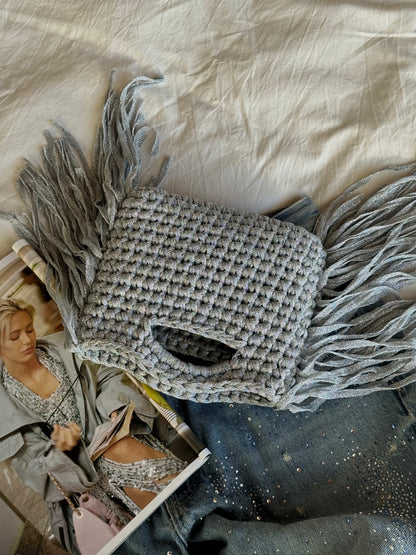 MINOU bag standard// argento lurex con frange
