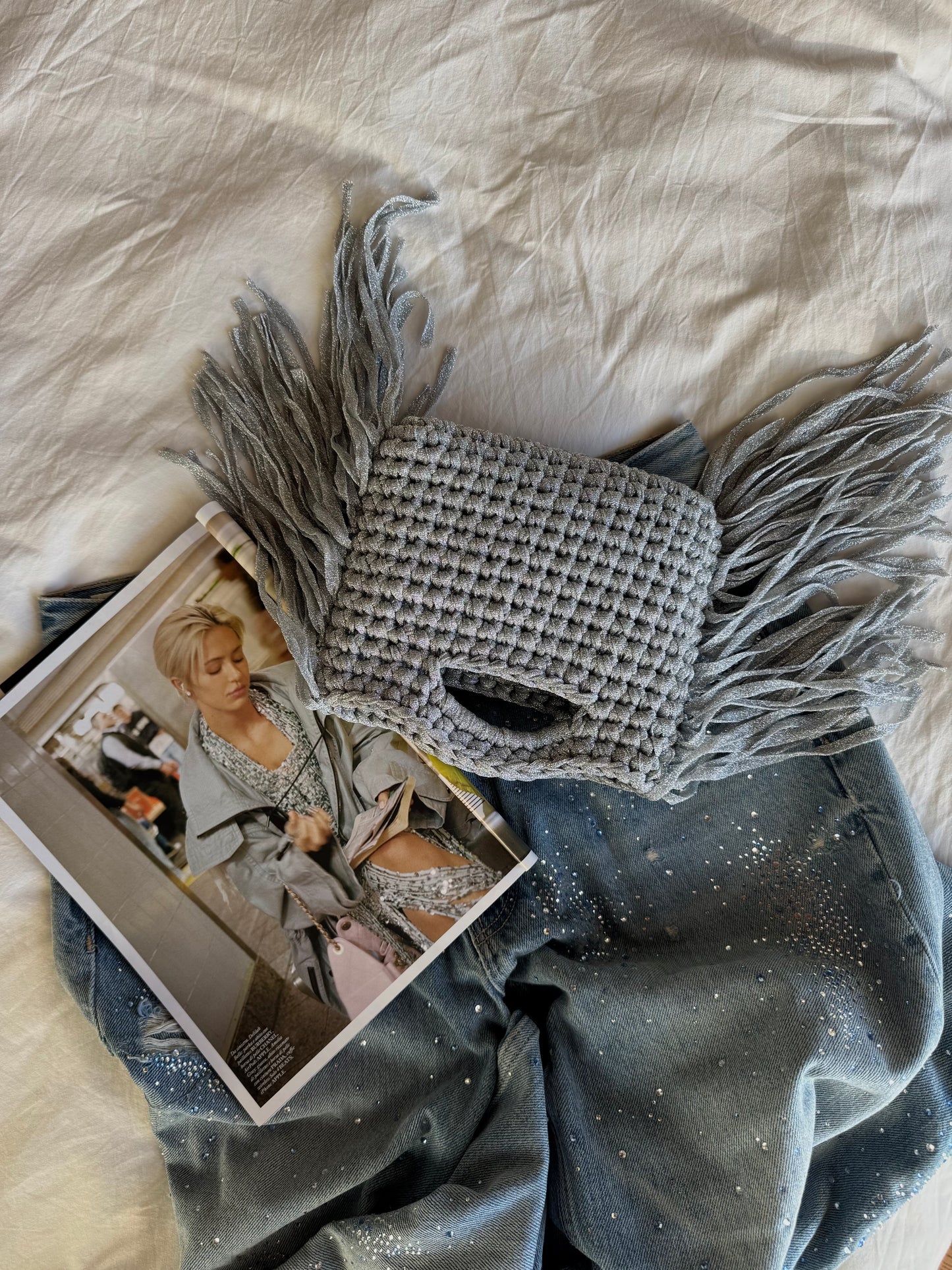 MINOU bag standard// argento lurex con frange