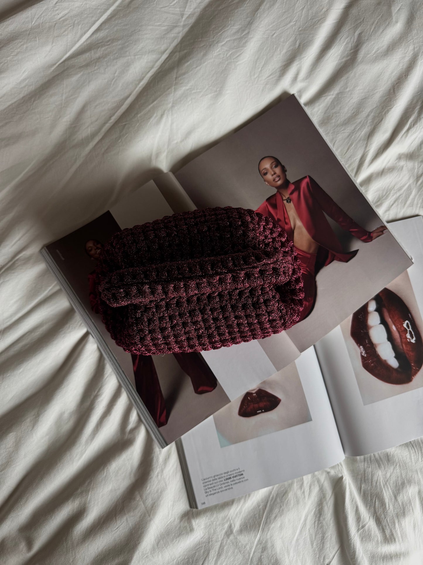 CLOUD bag standard// bordeaux lurex con manico