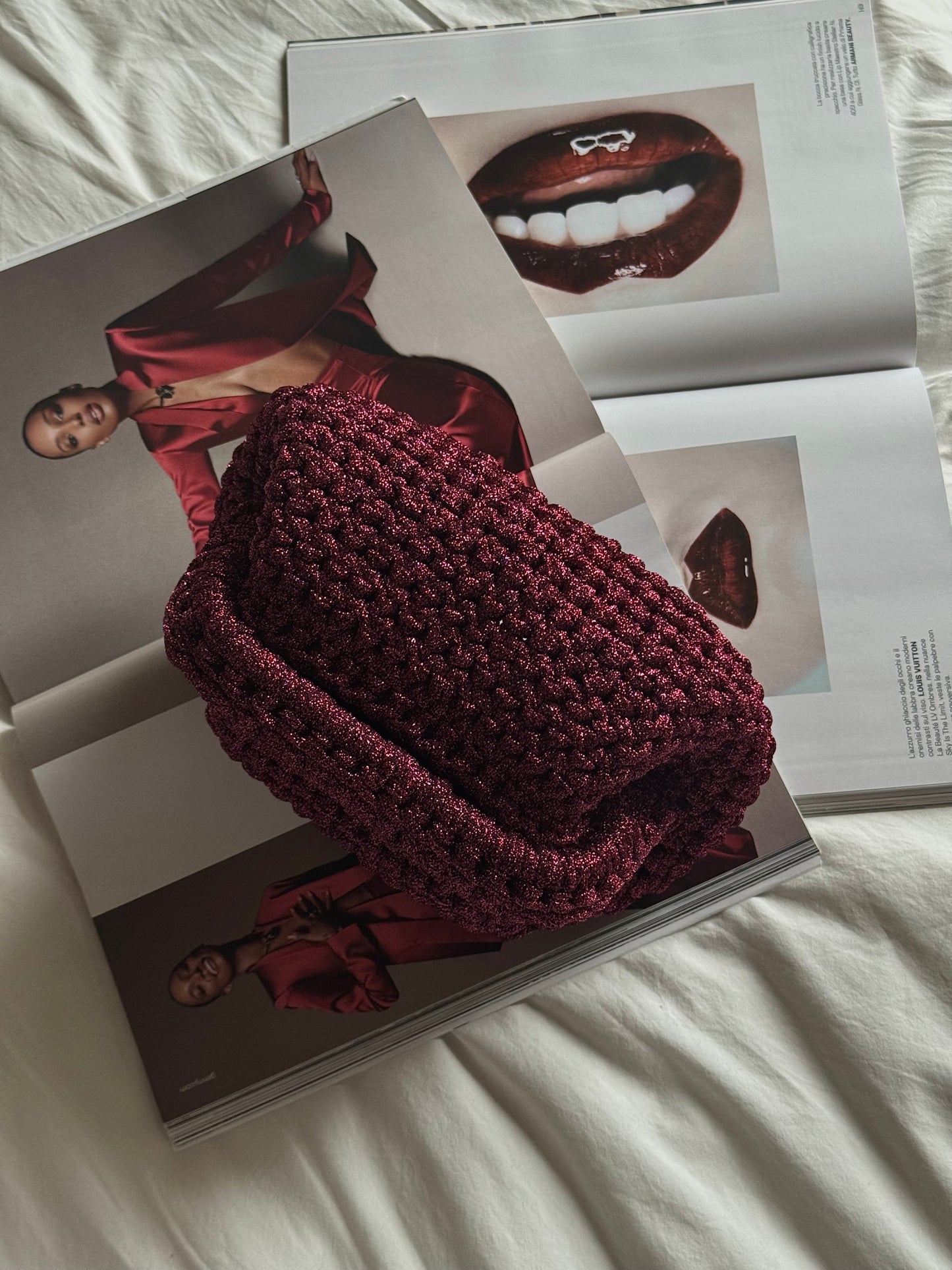 CLOUD bag standard// bordeaux lurex con manico